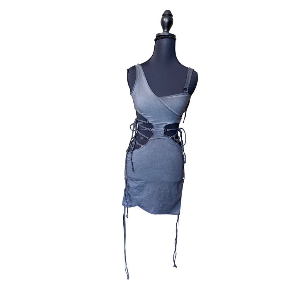 Darker wave dolls kill gray strappy bodycon dress small emo goth witchy sexy